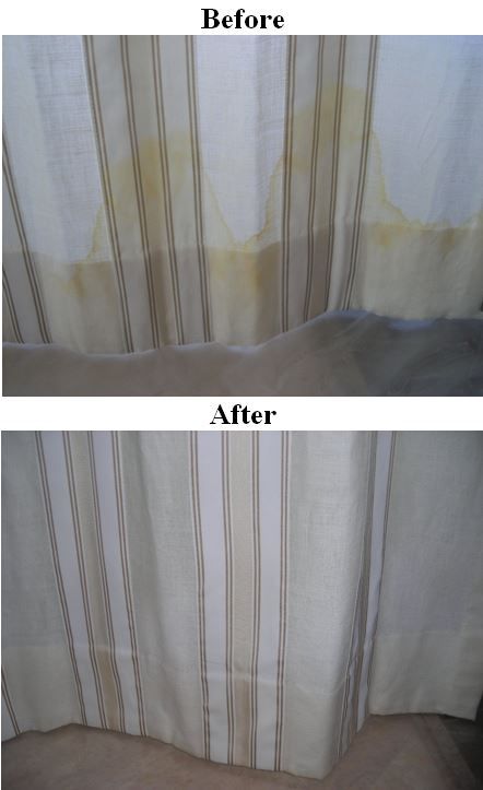 A set of curtains before and after cleaning
