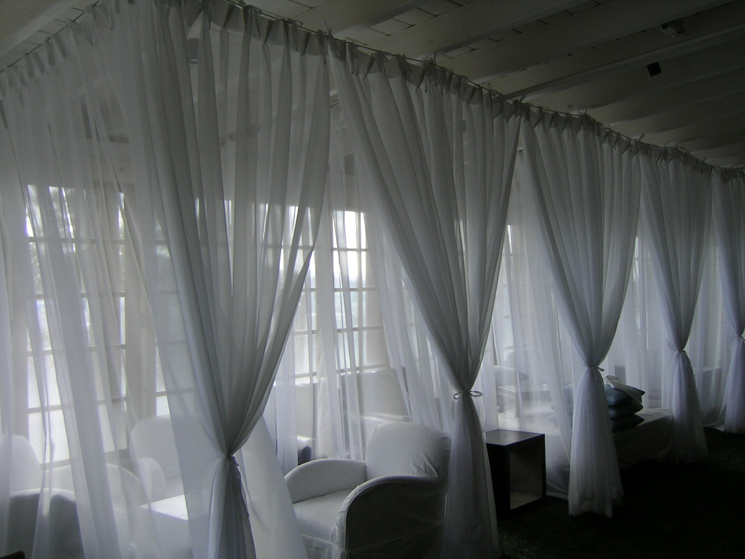 A row of white curtains